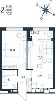2-к квартира, вторичка, 40м2, 8/15 этаж
