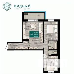 3-к квартира, вторичка, 59м2, 4/8 этаж