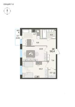 3-к квартира, вторичка, 58м2, 3/6 этаж