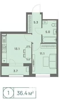 1-к квартира, вторичка, 36м2, 16/25 этаж