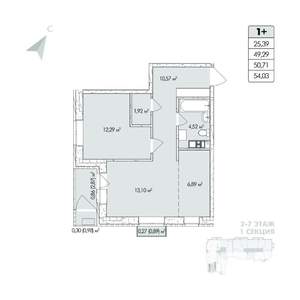 2-к квартира, строящийся дом, 54м2, 5/8 этаж