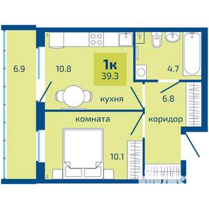 1-к квартира, строящийся дом, 39м2, 1/10 этаж