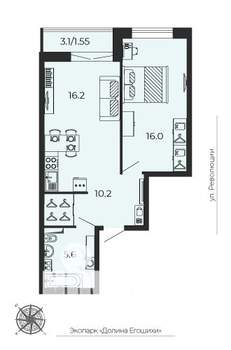 2-к квартира, сданный дом, 50м2, 21/25 этаж