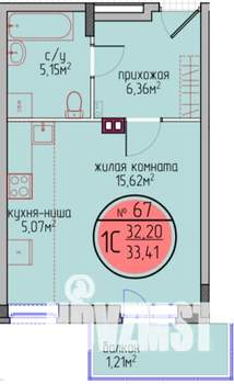 1-к квартира, вторичка, 32м2, 2/6 этаж