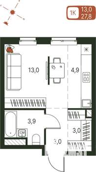 Студия квартира, строящийся дом, 28м2, 2/20 этаж