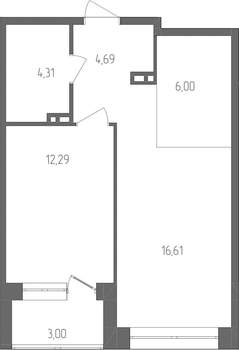 2-к квартира, строящийся дом, 45м2, 2/4 этаж