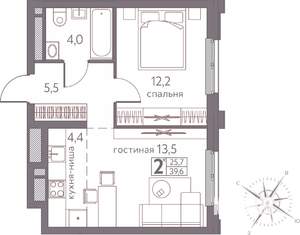 Студия квартира, строящийся дом, 40м2, 6/20 этаж
