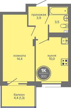 1-к квартира, вторичка, 33м2, 6/26 этаж