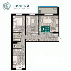 3-к квартира, вторичка, 76м2, 2/8 этаж