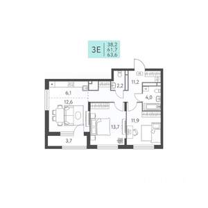 3-к квартира, вторичка, 64м2, 3/22 этаж