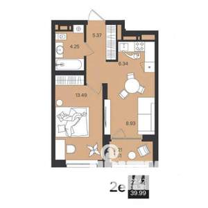 2-к квартира, вторичка, 40м2, 8/25 этаж