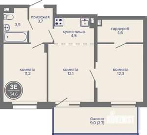 3-к квартира, вторичка, 55м2, 1/26 этаж