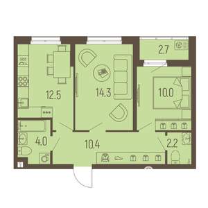 2-к квартира, вторичка, 55м2, 11/16 этаж