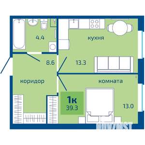 1-к квартира, вторичка, 39м2, 1/10 этаж
