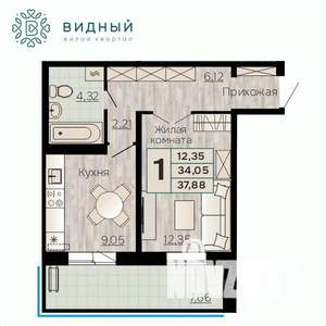 1-к квартира, вторичка, 38м2, 1/8 этаж