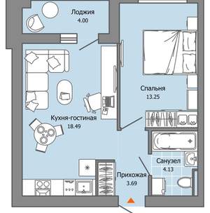 1-к квартира, вторичка, 42м2, 8/9 этаж