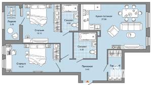 2-к квартира, вторичка, 91м2, 3/15 этаж