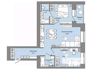 2-к квартира, вторичка, 65м2, 2/8 этаж