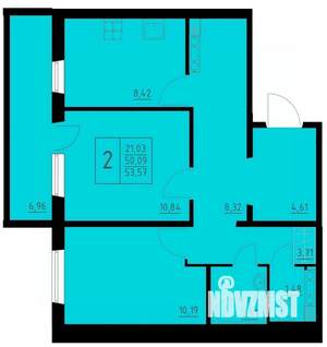 2-к квартира, строящийся дом, 54м2, 5/10 этаж