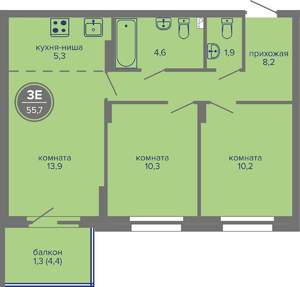 3-к квартира, вторичка, 56м2, 1/26 этаж