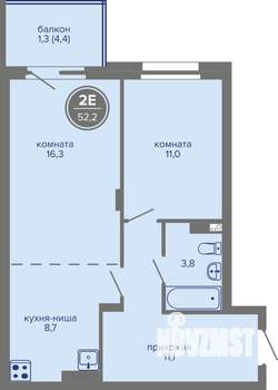 2-к квартира, вторичка, 52м2, 2/26 этаж