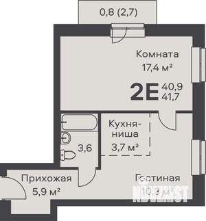 2-к квартира, строящийся дом, 42м2, 3/6 этаж