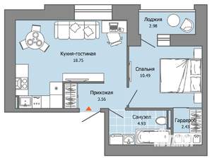 1-к квартира, вторичка, 42м2, 3/8 этаж