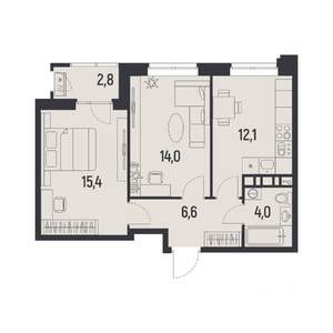 2-к квартира, вторичка, 54м2, 5/12 этаж