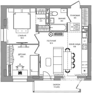 3-к квартира, вторичка, 55м2, 4/9 этаж