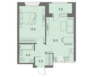2-к квартира, вторичка, 39м2, 8/25 этаж