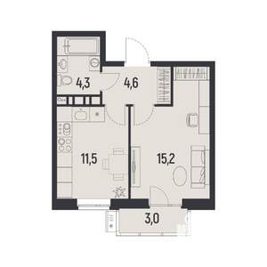 1-к квартира, вторичка, 37м2, 3/12 этаж