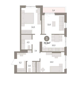 3-к квартира, вторичка, 73м2, 5/16 этаж