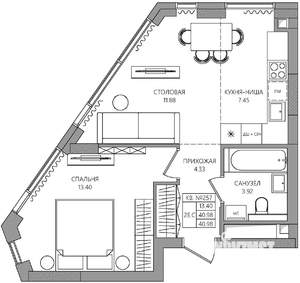 2-к квартира, строящийся дом, 41м2, 8/28 этаж
