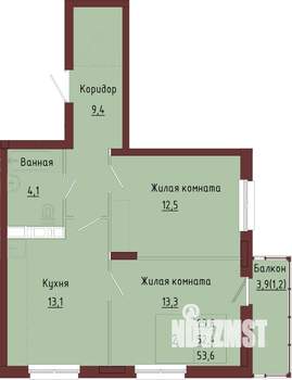 2-к квартира, строящийся дом, 56м2, 4/9 этаж