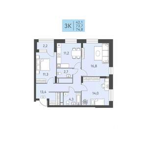 3-к квартира, вторичка, 75м2, 8/22 этаж