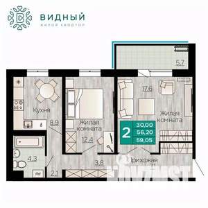 2-к квартира, вторичка, 59м2, 6/8 этаж