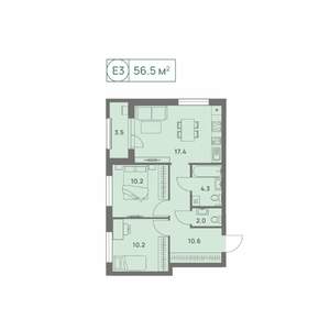 3-к квартира, вторичка, 57м2, 2/25 этаж