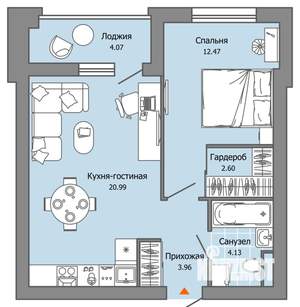 1-к квартира, вторичка, 46м2, 6/8 этаж