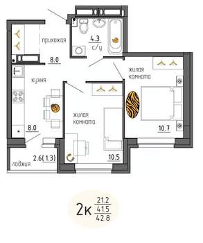 2-к квартира, строящийся дом, 43м2, 16/25 этаж