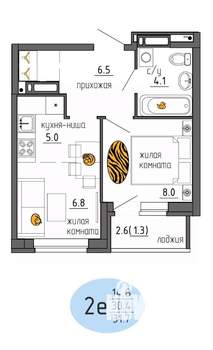 2-к квартира, строящийся дом, 32м2, 20/25 этаж