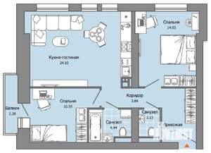 2-к квартира, вторичка, 66м2, 6/9 этаж