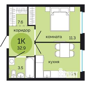 1-к квартира, вторичка, 33м2, 14/17 этаж