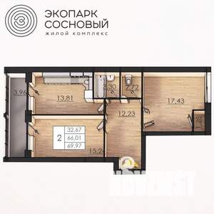 2-к квартира, вторичка, 66м2, 1/4 этаж