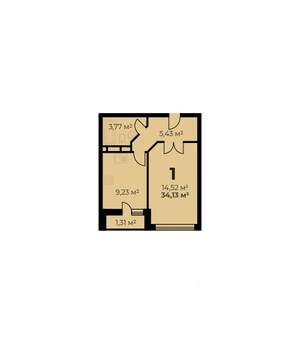 1-к квартира, строящийся дом, 34м2, 7/7 этаж