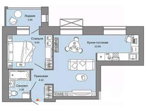 1-к квартира, вторичка, 43м2, 3/8 этаж