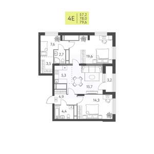 4-к квартира, вторичка, 80м2, 21/22 этаж