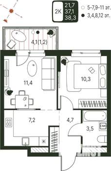 Студия квартира, строящийся дом, 38м2, 8/20 этаж