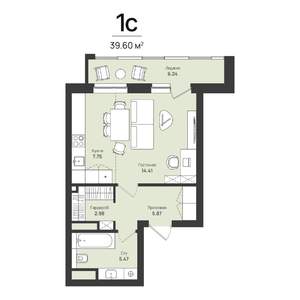 1-к квартира, строящийся дом, 40м2, 4/16 этаж