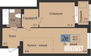 2-к квартира, вторичка, 46м2, 4/4 этаж