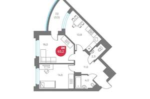 2-к квартира, вторичка, 65м2, 6/6 этаж